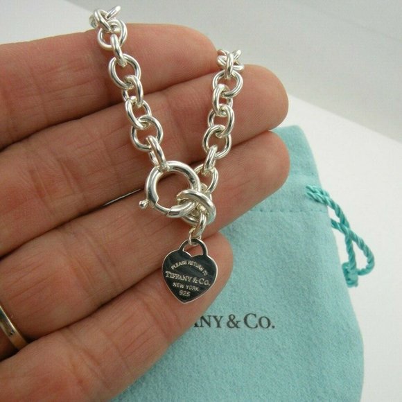 NEW Return To Tiffany & Co Mini Heart Link Bracelet 7.5" long Sterling Silver - Picture 1 of 13
